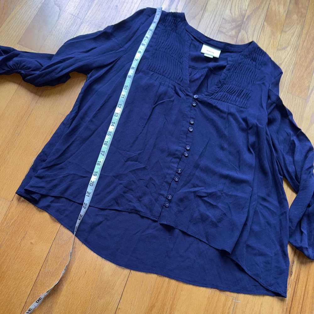 Maeve Anthropologie Blouse 8 Navy Blue V Neck Button Tunic Long Sleeve Top Boho - Picture 9 of 9